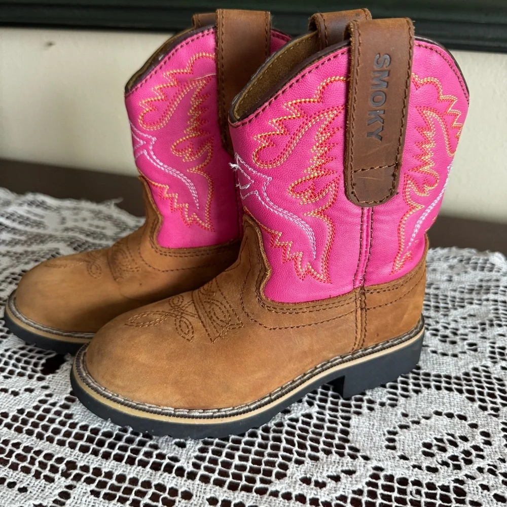 SMOKY Pink Western Cowboy Boots Kids 9.5 - Picture 1 of 7